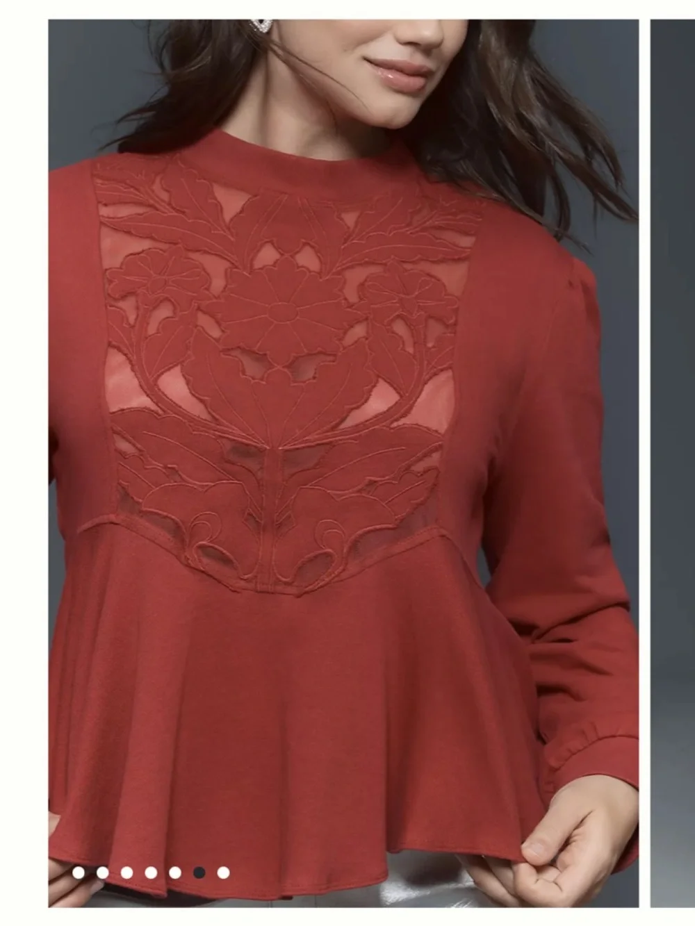 Anthropologie Shirt - red “ Cutwork Swing Top” 100% cotton